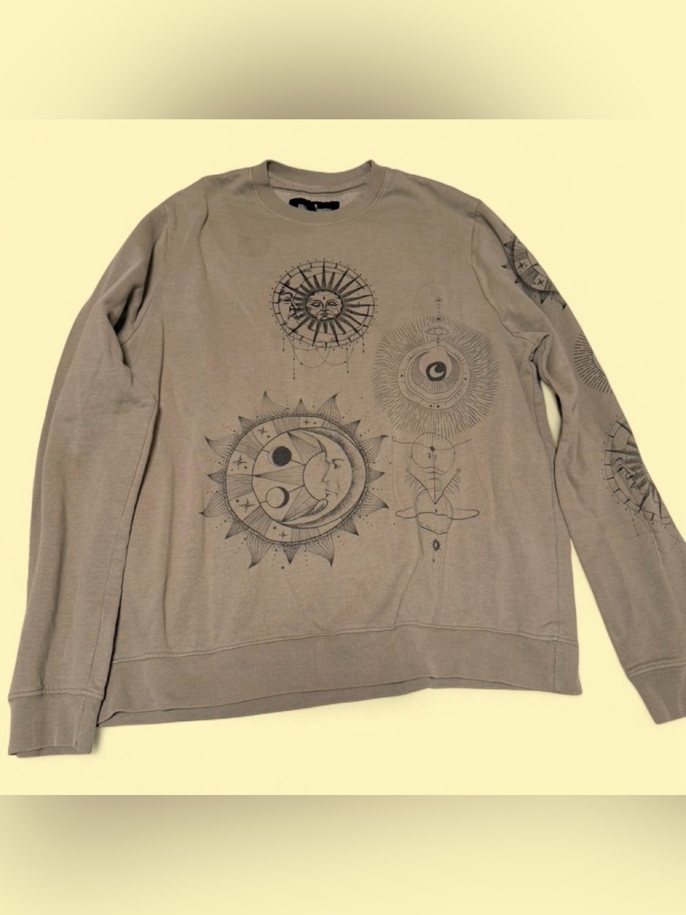 Men's Beige Graphic Sun & Moon Crewneck Sweater